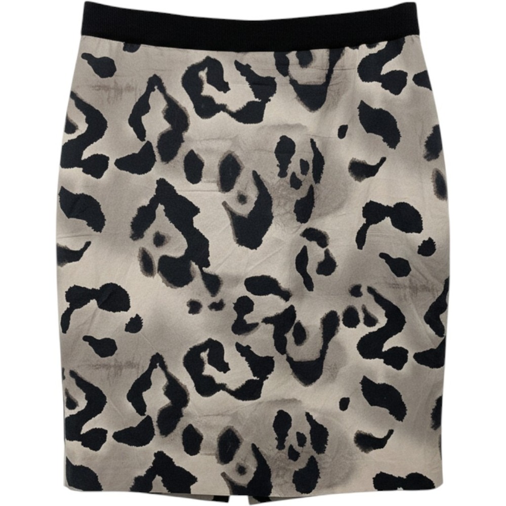 Ann Taylor Silk Blend Skirt Women 8P Petite Tan Black Animal Print Pencil Office